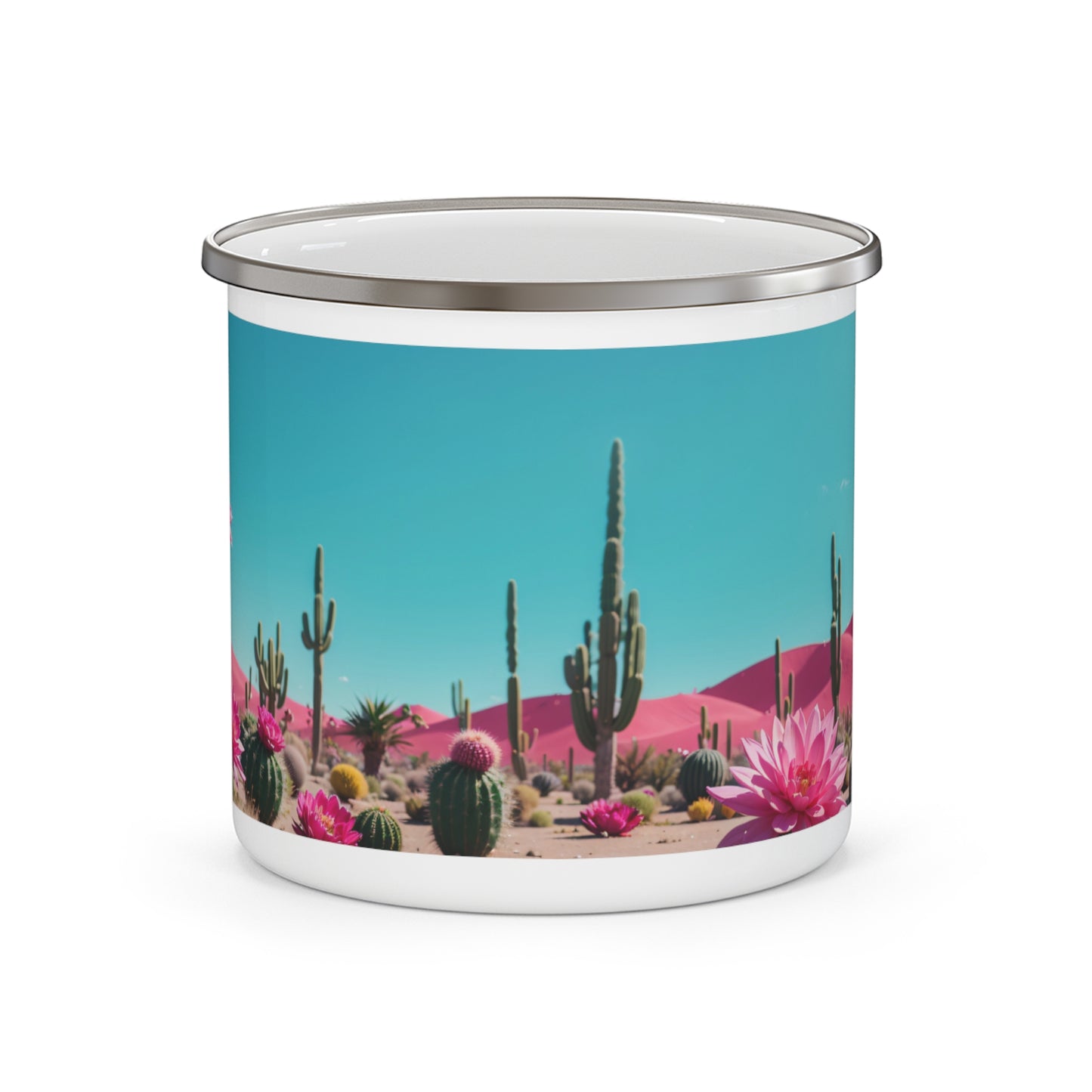 Pink Desert Enameled Coffee Cup, Lovely and Durable, Great Gift Idea