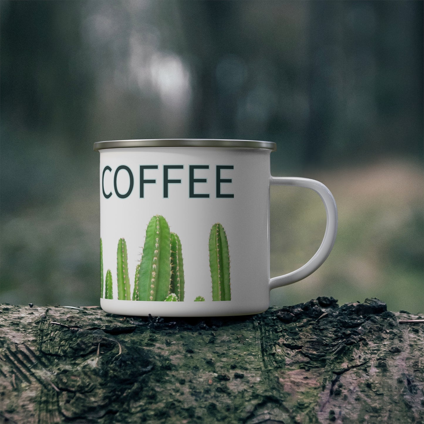 Cacti & Coffee Enameled Coffee Cup, Great Gift For Cacti & Coffee Lovers